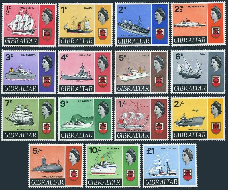 Gibraltar 186-199,191A,MNH.Michel 188-201,224. Ships and Arms of Gibraltar,1967.