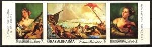 Ras Al Khaima UAE 1970 Art Paintings Tiepolo Strip of 3 Imperf. MNH