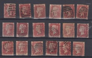 GB QV 1858 1d Red Collection Of 18 SG43/44 Fine Used BP12534