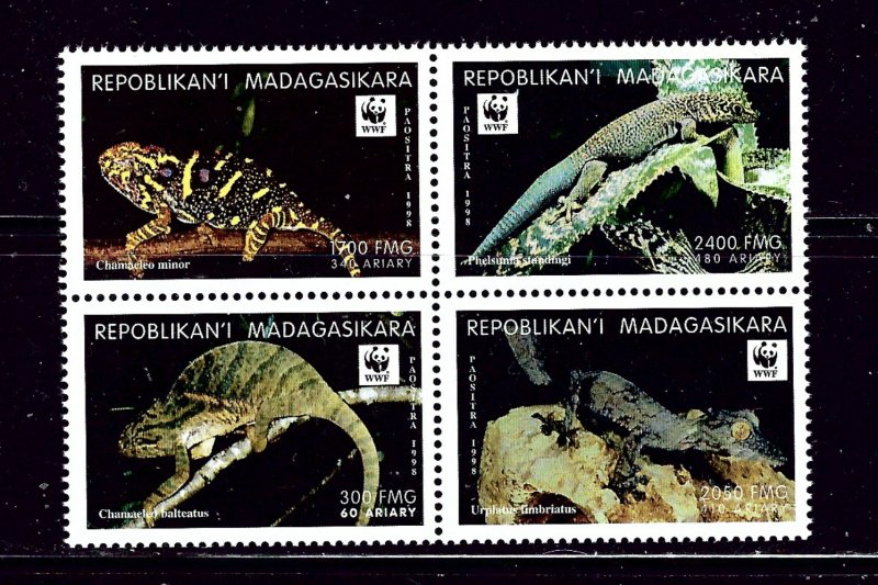 Malagasy 1404f MNH 1999 Lizards (W.W.F.) block of 4