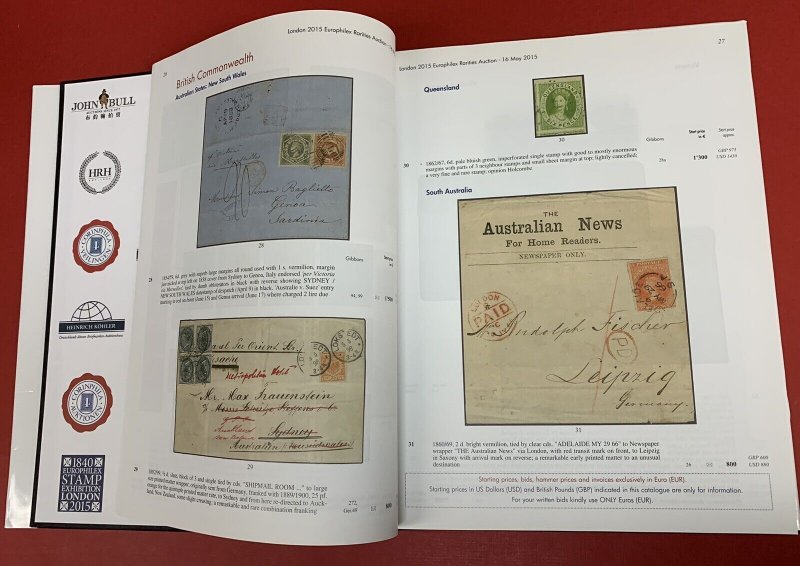 London 2015 Europhilex Rarities Auction, May 16, 2015, Hardbound Catalog