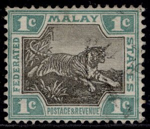 MALAYSIA - Federated Malay QV SG15, 1c black & green, FINE USED. Cat £14.