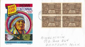 1948 FDC, #972, 3c Indian Centennial, CC/Boll, block of 4