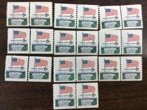 {BJ Stamps} 1338A   Flag over White House. 10 line pairs of 6 cent stamps. 1969.