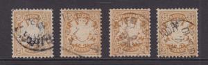 Bavaria Sc 43 used 1876 25pf brown, 4 diff shades VF