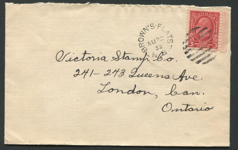 NEW BRUNSWICK SPLIT RING TOWN CANCEL COVER BROWN'S FLATS 