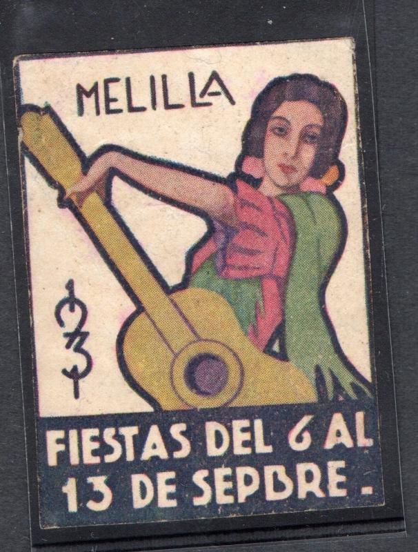 SPAIN MELILLA 1931 FIESTAS PATRONALES POSTER STAMP WOMAN GUITAR SUPERB ART DECO