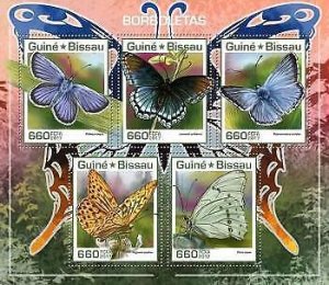 2017 Guinea-Bissau Mnh. Butterflies. Y&T Code: 7114-7118. Michel Code: 9344-9348