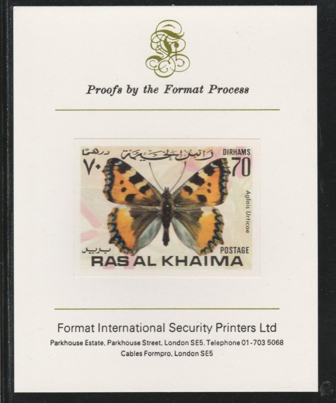 RAS AL KHAIMA 1972 BUTTERFLIES  imperf on FORMAT INT PROOF CARD