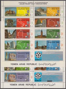 YEMEN Sc #273a-k CPL SHEET of 9 +LABEL SOCCER with NAME of ISRAEL BLACKED OUT