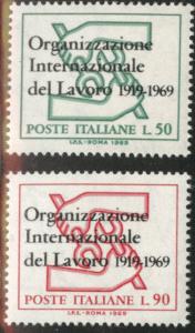 Italy Scott 1003-1004 ILO stamp set 1969