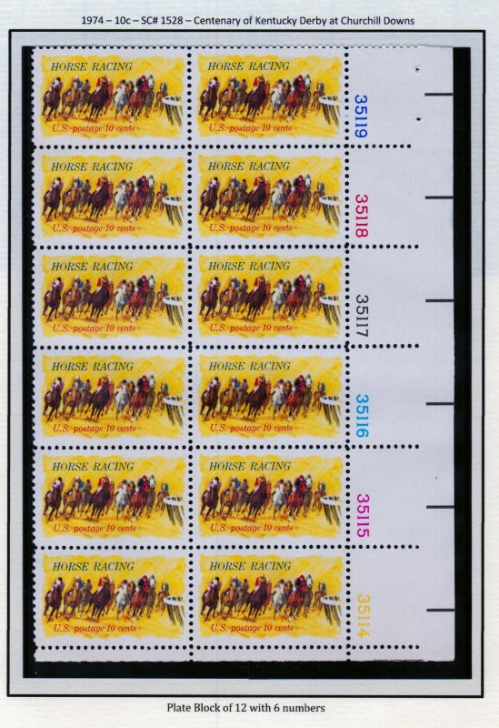 SC# 1528 - (10c) - Horse Racing - MNH plate block/12 - LR