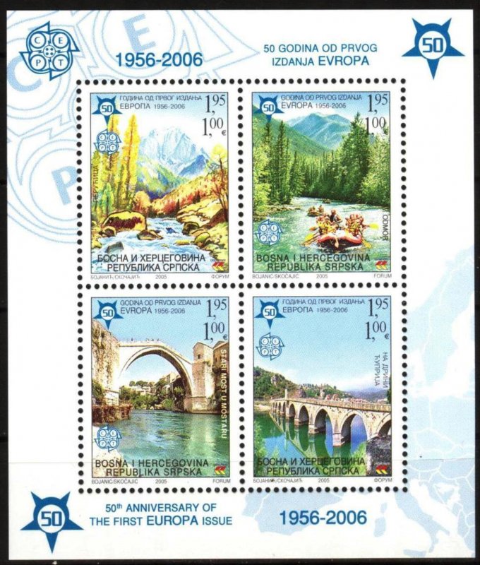 Bosnia Serbian Post 2005 50 years Europa stamps Landscapes Architecture S/S MNH