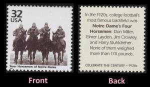 US 3184l Celebrate the Century 1920s 4 Horsemen Notre Dame 32c single MNH 1998