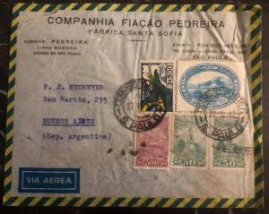 1942 Sao Pablo Brazil Airmail Commercial Cover to Buenos Aires Argentina 2