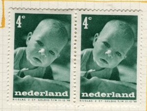 NETHERLANDS; 1947 early Child Welfare issue fine Mint hinged 4c. PAIR