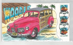 2001 COLLINS HANDPAINTED FDC 3522 ANTIQUE AUTOMOBILE WOODIE WAGON Denver CO