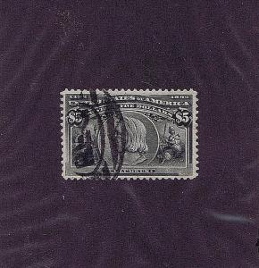 SC# 245 USED $5 COLUMBUS, 1893, DOUBLE OVAL REG CANCEL, VF PF CERT