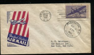 US C27 M=15 10c Air Mail Transport Plane ADDR Ioor cachet FDC