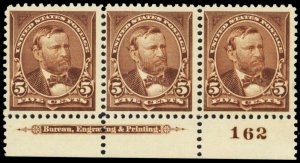 270, Mint NH VF 5¢ PL# & Imprint Strip of 3 - Stuart Katz