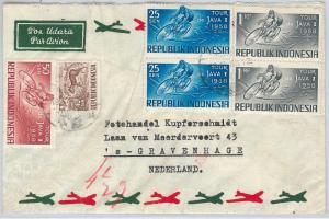 62360 -  INDONESIA - POSTAL HISTORY -  AIRAIL COVER to HOLLAND 1958 - CYCLING