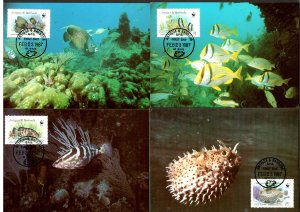 Antigua & Barbuda 1987 WWF Fishes Marine Life Corals Sc 1010 Set 4 Max Cards