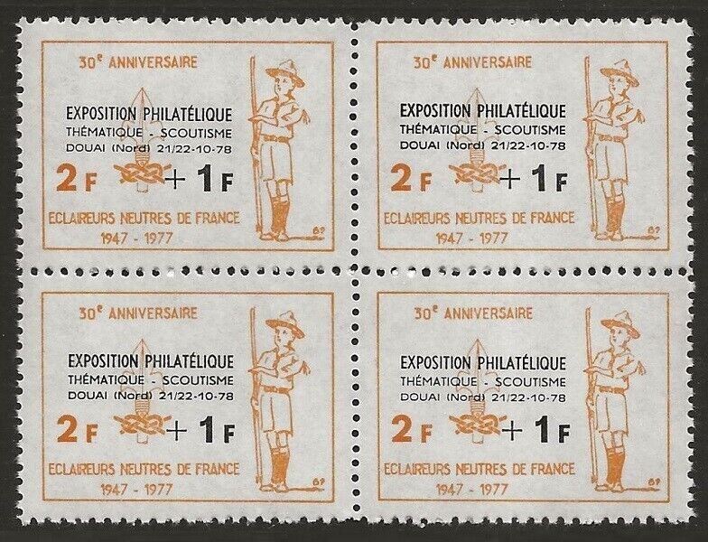 1977 France Scout Cinderella 1978 Stamp Exhibition BLOCK Scouting Topic 2F + 1F-