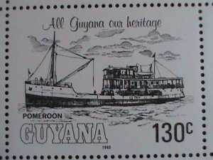 GUYANA -1983 ERROR??-CARGO SHIPS-UPSIDE DOWN AT BOTTOM  3 STAMPS?  MNH BLOCK