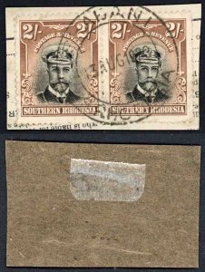 Southern Rhodesia SG12 2/- Black and Brown Perf 14 Pair Used on Piece