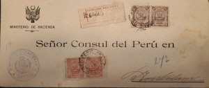 O) PERU, OFFICIAL CORRESPONDENCE FROM THE GOVERNMENT TREASURY, OFFICIAL STAMPS,