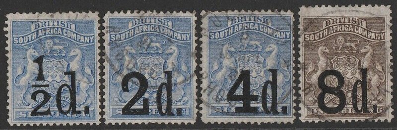 RHODESIA 1892 Surcharge set ½d on 6d - 8d on 1/-. SG 14-17 cat £2500. Very rare.