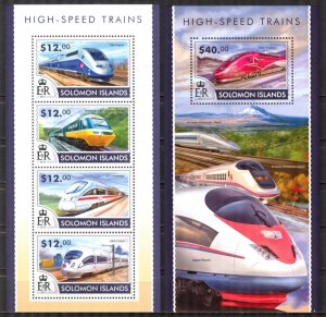 Solomon Islands 2015 High Speed Trains sheet + S/S MNH