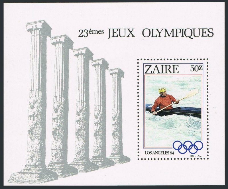Zaire 1159,MNH.Michel Bl.49. Olympics Los Angeles-1984.Kayak.