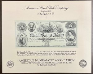 ABNC SO76 1991 Souvenir Card $3 Marine Bank of Chicago