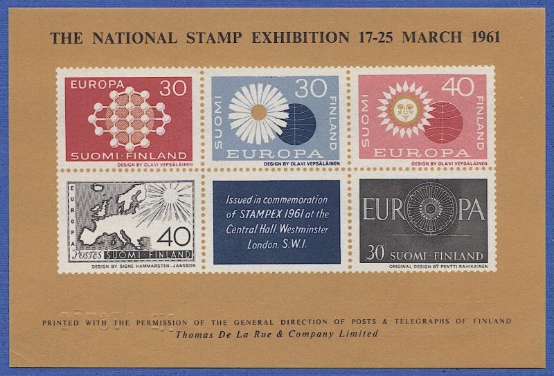 FINLAND 1961 Special EUROPA s/s, Mint NH, Scott unlisted, Map VF