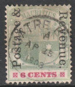 Mauritius Scott 119 - SG158, 1902 Postage and Revenue Overprint 6c used