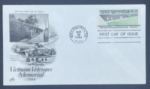 Scott 2009 FDC Vietnam Veterans Memorial  Artcraft Cachet