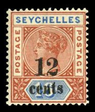 Seychelles #23a (SG 16) Cat£8.50, 1893 12c on 16c, hinged