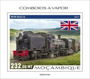 Mozambique - 2021 Steam Trains and Flags - Stamp Souvenir Sheet - MOZ210116b1