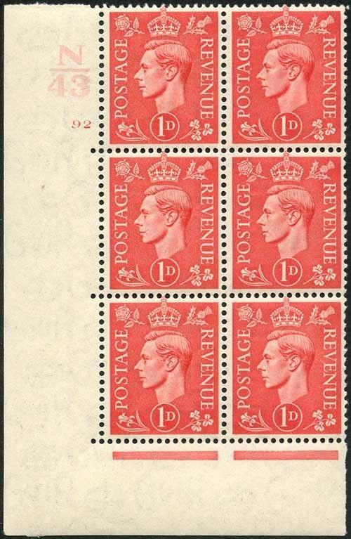 KGVI 1d Pale Scarlet Marginal Rule Cylinder N43 92 No Dot (E/I) U/M