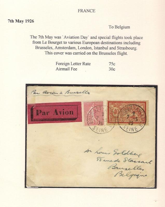 France Bourget Aviation Day 1925 AIRMAIL Flown Flight Cover to Bruxelles Belgium