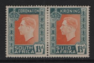 South Africa #76  MH 1937  coronation  .   1 1/2d .  pair . English left