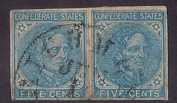 CONFEDERATE STATES OF AMERICA: 5c Blue, local #7, Great used pair, Popeye?