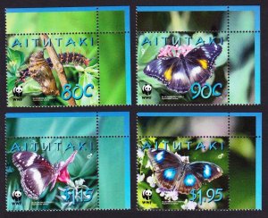 Aitutaki WWF Blue Moon Butterfly 4v Corners 2008 MNH SC#539-542 SG#723-726