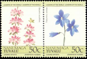 Tuvalu-Nanumaga #33-36, Complete Set(4), Pairs, 1985, Flowers, Never Hinged