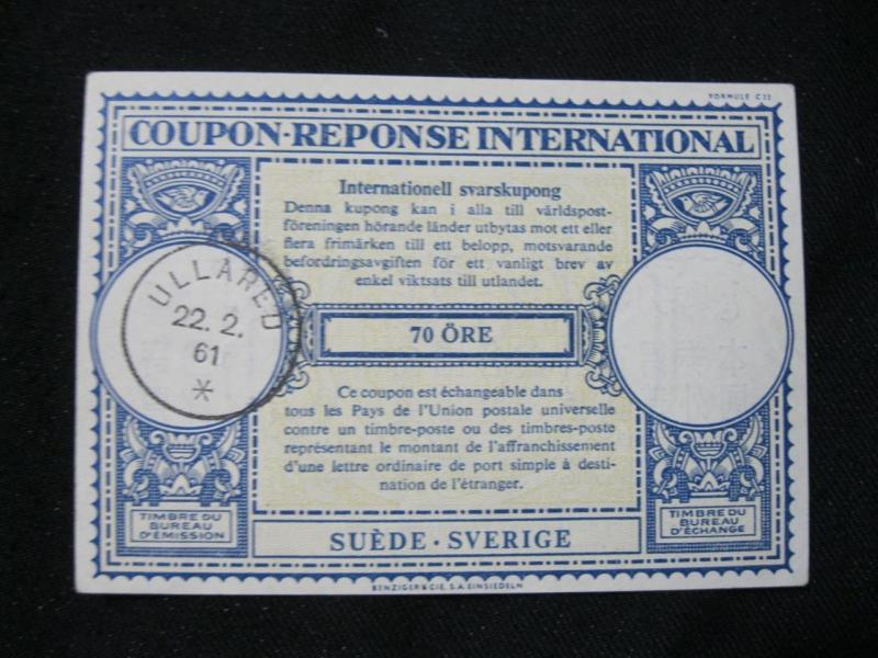 SWEDEN INTERNATIONAL REPLY COUPON USED