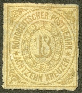 North German Confederation Scott 11 UH - 1868 18kr Bister Rouletted - SCV $65.00