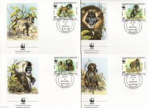 Cameroun 1988 WWF Baboon Monkey Wildlife Animal Mammals Fauna Sc 843-46 4 FDCs