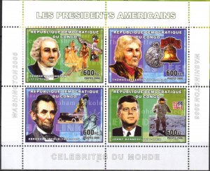 Congo 2006 Presidents of USA Kennedy Washington Lincoln Jefferson sheet MNH