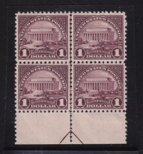 1917 Lincoln Memorial Sc 571 $1 MNH XF bottom arrow block of 4 CV $342 NH (BC